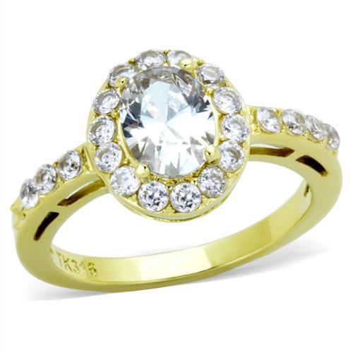 TK1901 - IP Gold(Ion Plating) Stainless Steel Ring with AAA Grade CZ  in Clear-0