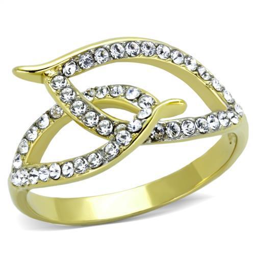 TK1907 - Two-Tone IP Gold (Ion Plating) Stainless Steel Ring with Top Grade Crystal  in Clear-0