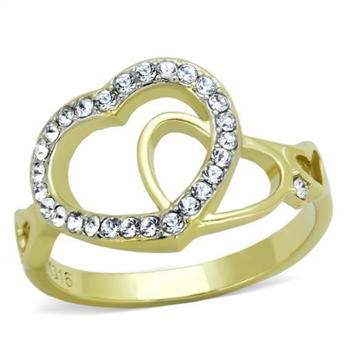 TK1908 - Two-Tone IP Gold (Ion Plating) Stainless Steel Ring with Top Grade Crystal  in Clear-0