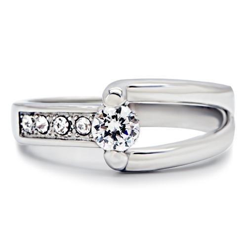 TK190 - High polished (no plating) Stainless Steel Ring with AAA Grade CZ  in Clear-2