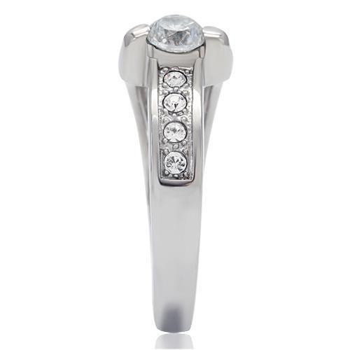 TK190 - High polished (no plating) Stainless Steel Ring with AAA Grade CZ  in Clear-4