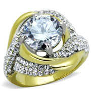 TK1910 - Two-Tone IP Gold (Ion Plating) Stainless Steel Ring with AAA Grade CZ  in Clear-0