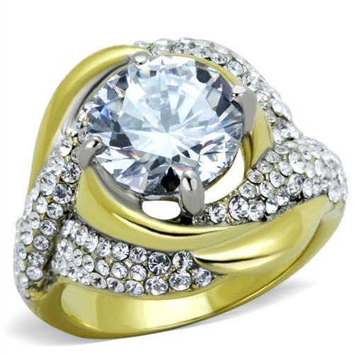 TK1910 - Two-Tone IP Gold (Ion Plating) Stainless Steel Ring with AAA Grade CZ  in Clear-0