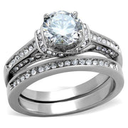 TK1919 - High polished (no plating) Stainless Steel Ring with AAA Grade CZ  in Clear-0