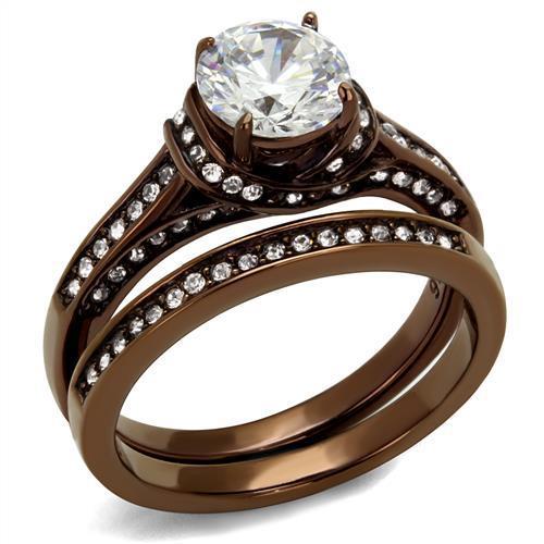 TK1919LC - IP Coffee light Stainless Steel Ring with AAA Grade CZ  in Clear-0