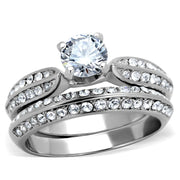 TK1920 - High polished (no plating) Stainless Steel Ring with AAA Grade CZ  in Clear-0