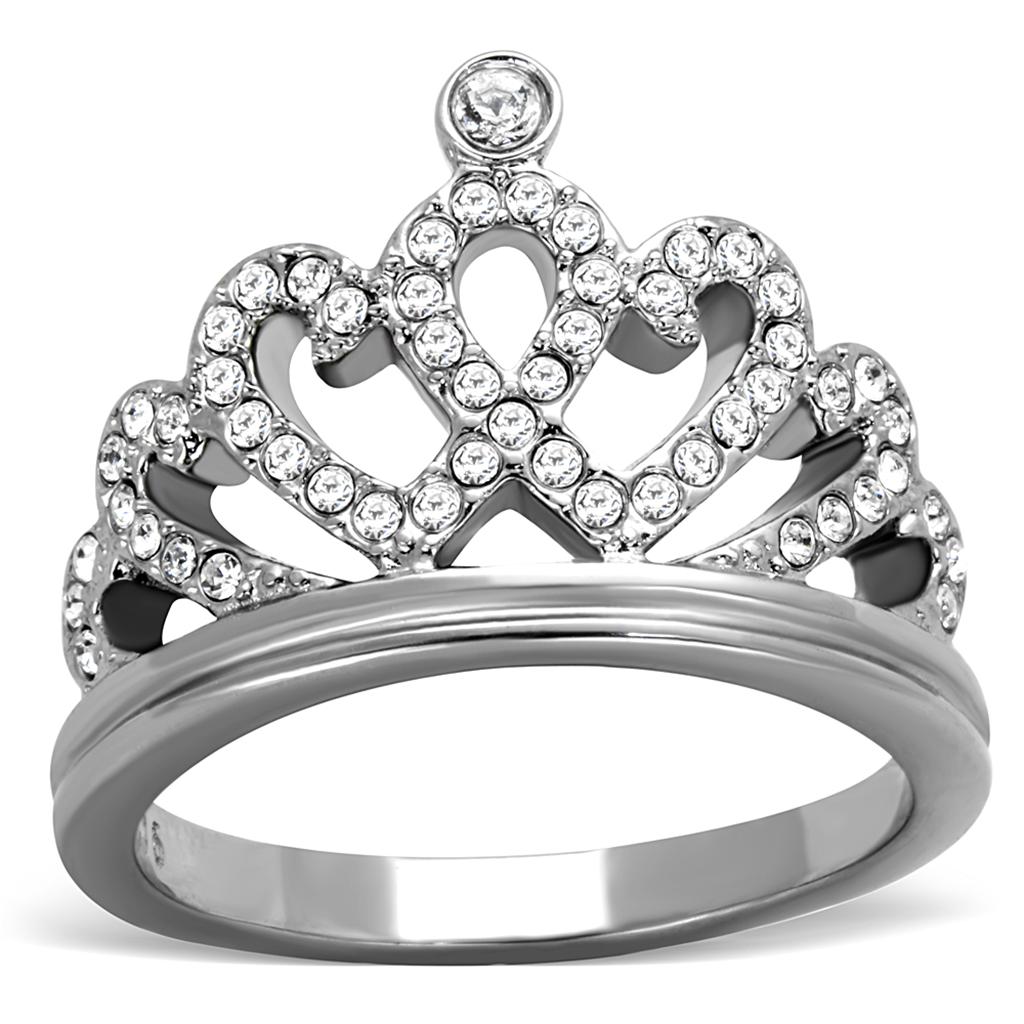 TK1923 - High polished (no plating) Stainless Steel Ring with Top Grade Crystal  in Clear-0