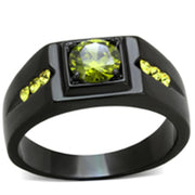 TK1928 - IP Black(Ion Plating) Stainless Steel Ring with AAA Grade CZ  in Olivine color-0