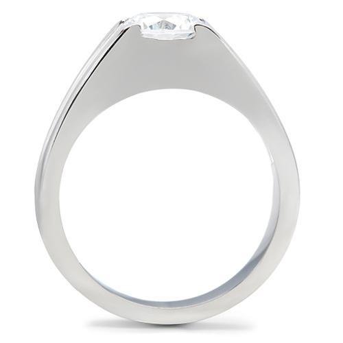 TK193 - High polished (no plating) Stainless Steel Ring with AAA Grade CZ  in Clear-3