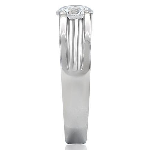 TK193 - High polished (no plating) Stainless Steel Ring with AAA Grade CZ  in Clear-4