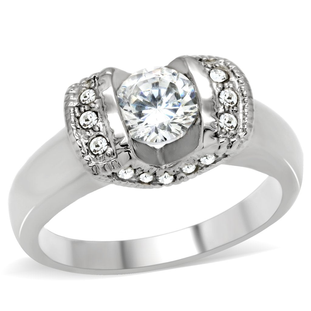 TK194 - High polished (no plating) Stainless Steel Ring with AAA Grade CZ  in Clear-0