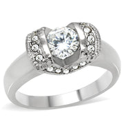 TK194 - High polished (no plating) Stainless Steel Ring with AAA Grade CZ  in Clear-0