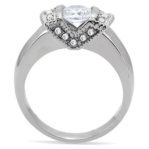 TK194 - High polished (no plating) Stainless Steel Ring with AAA Grade CZ  in Clear-3