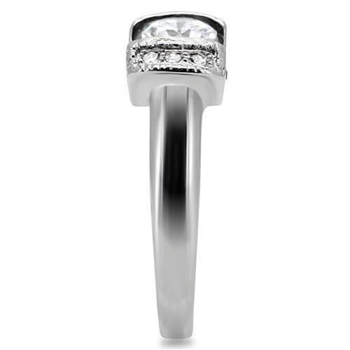 TK194 - High polished (no plating) Stainless Steel Ring with AAA Grade CZ  in Clear-4