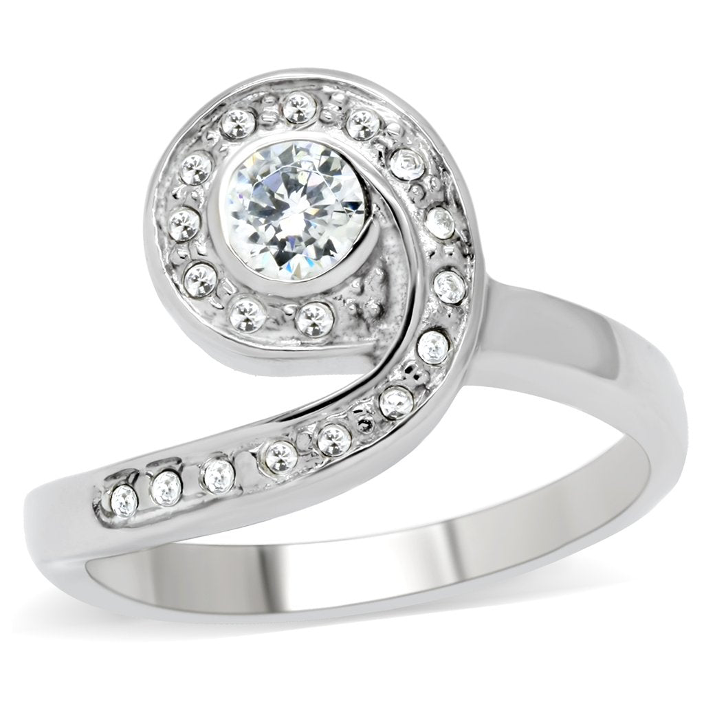 TK195 - High polished (no plating) Stainless Steel Ring with AAA Grade CZ  in Clear-0