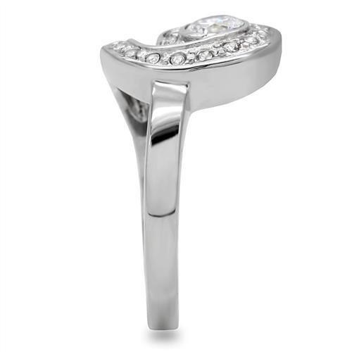 TK195 - High polished (no plating) Stainless Steel Ring with AAA Grade CZ  in Clear-4