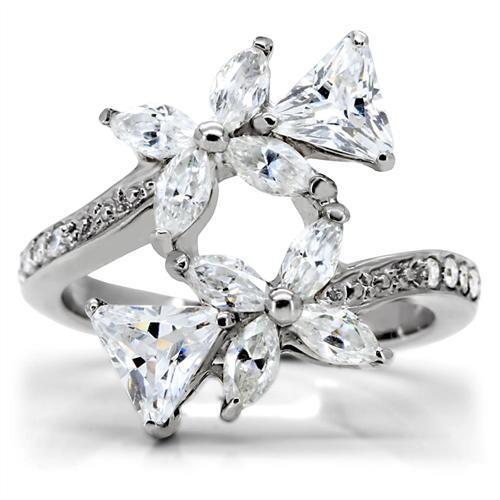 TK196 - High polished (no plating) Stainless Steel Ring with AAA Grade CZ  in Clear-2