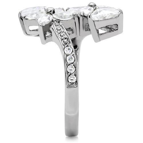 TK196 - High polished (no plating) Stainless Steel Ring with AAA Grade CZ  in Clear-4