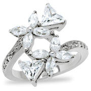 TK196 - High polished (no plating) Stainless Steel Ring with AAA Grade CZ  in Clear-0