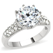 TK197 - High polished (no plating) Stainless Steel Ring with AAA Grade CZ  in Clear-0