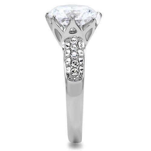 TK197 - High polished (no plating) Stainless Steel Ring with AAA Grade CZ  in Clear-4