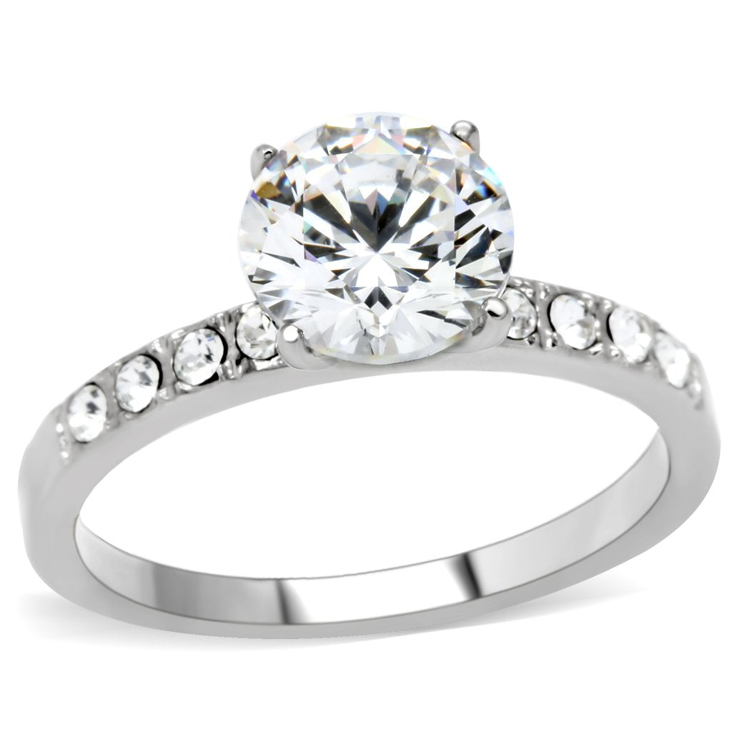 TK198 - High polished (no plating) Stainless Steel Ring with AAA Grade CZ  in Clear-0
