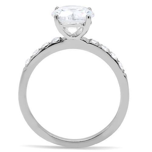 TK198 - High polished (no plating) Stainless Steel Ring with AAA Grade CZ  in Clear-3