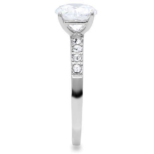 TK198 - High polished (no plating) Stainless Steel Ring with AAA Grade CZ  in Clear-4