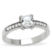 TK199 - High polished (no plating) Stainless Steel Ring with AAA Grade CZ  in Clear-0