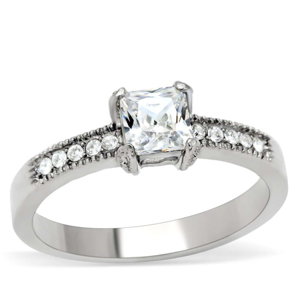TK199 - High polished (no plating) Stainless Steel Ring with AAA Grade CZ  in Clear-0
