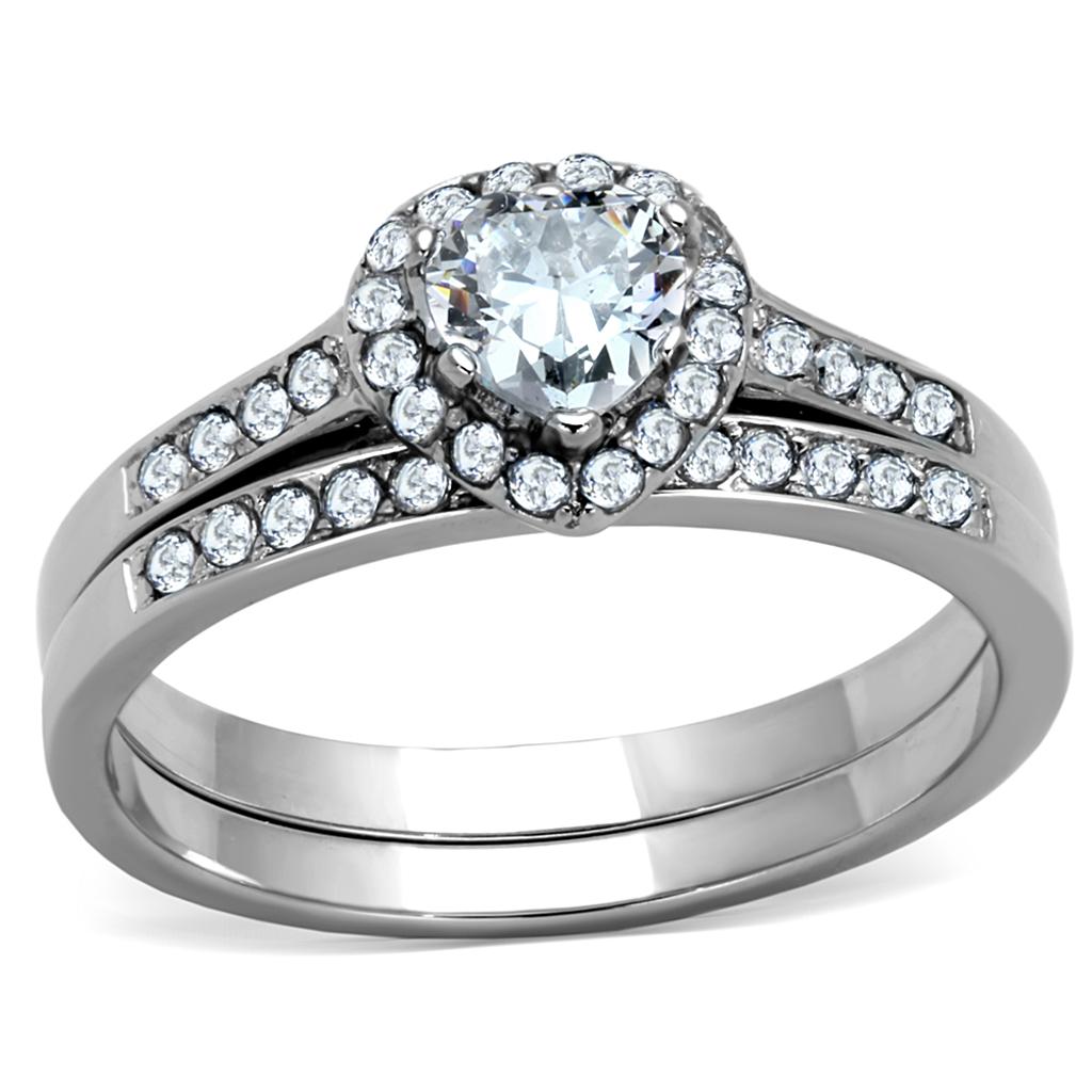 TK1W161 - High polished (no plating) Stainless Steel Ring with AAA Grade CZ  in Clear-0