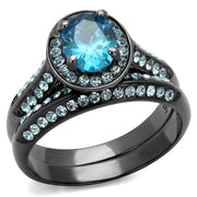 TK1W163LJ - IP Light Black  (IP Gun) Stainless Steel Ring with AAA Grade CZ  in Sea Blue-0