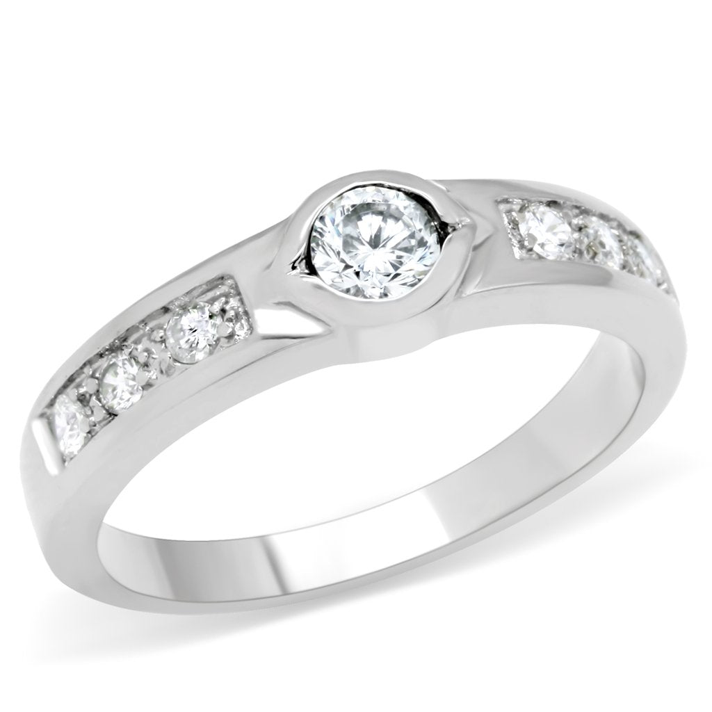 TK200 - High polished (no plating) Stainless Steel Ring with AAA Grade CZ  in Clear-0