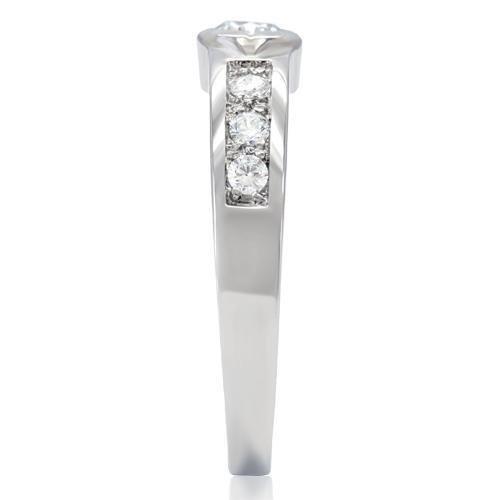 TK200 - High polished (no plating) Stainless Steel Ring with AAA Grade CZ  in Clear-4