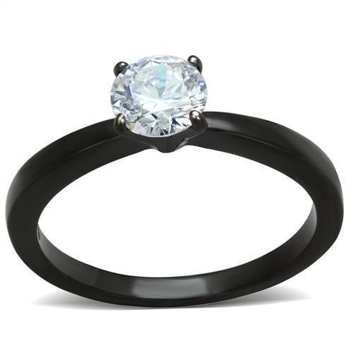 TK2013 - IP Black(Ion Plating) Stainless Steel Ring with AAA Grade CZ  in Clear-0