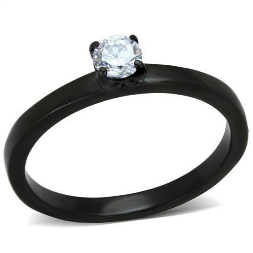 TK2016 - IP Black(Ion Plating) Stainless Steel Ring with AAA Grade CZ  in Clear-0