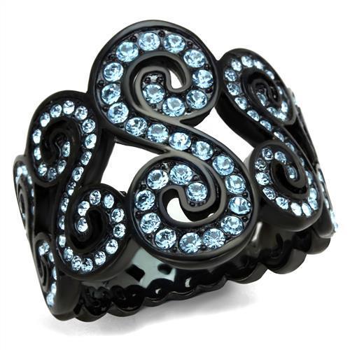 TK2018 - IP Black(Ion Plating) Stainless Steel Ring with Top Grade Crystal  in Sea Blue-0