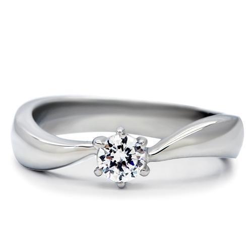 TK201 - High polished (no plating) Stainless Steel Ring with AAA Grade CZ  in Clear-2