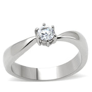 TK201 - High polished (no plating) Stainless Steel Ring with AAA Grade CZ  in Clear-0