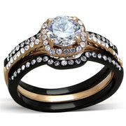 TK2020 - IP Rose Gold+ IP Black (Ion Plating) Stainless Steel Ring with AAA Grade CZ  in Clear-0