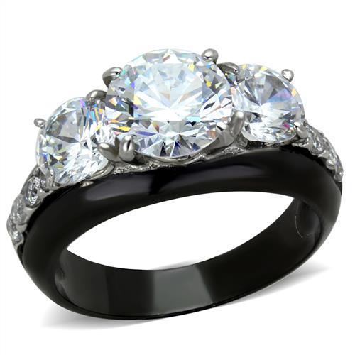 TK2021 - Two-Tone IP Black Stainless Steel Ring with AAA Grade CZ  in Clear-0