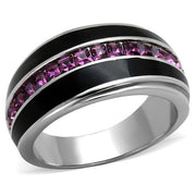 TK2023 - High polished (no plating) Stainless Steel Ring with Top Grade Crystal  in Amethyst-0