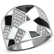 TK2024 - High polished (no plating) Stainless Steel Ring with Top Grade Crystal  in Clear-0