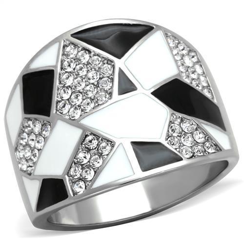 TK2024 - High polished (no plating) Stainless Steel Ring with Top Grade Crystal  in Clear-0