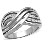 TK2025 - High polished (no plating) Stainless Steel Ring with Top Grade Crystal  in Clear-0