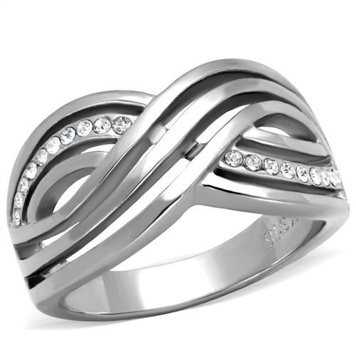 TK2025 - High polished (no plating) Stainless Steel Ring with Top Grade Crystal  in Clear-0