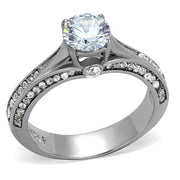 TK2026 - High polished (no plating) Stainless Steel Ring with AAA Grade CZ  in Clear-0
