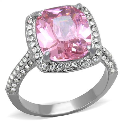 TK2027 - High polished (no plating) Stainless Steel Ring with AAA Grade CZ  in Rose-0