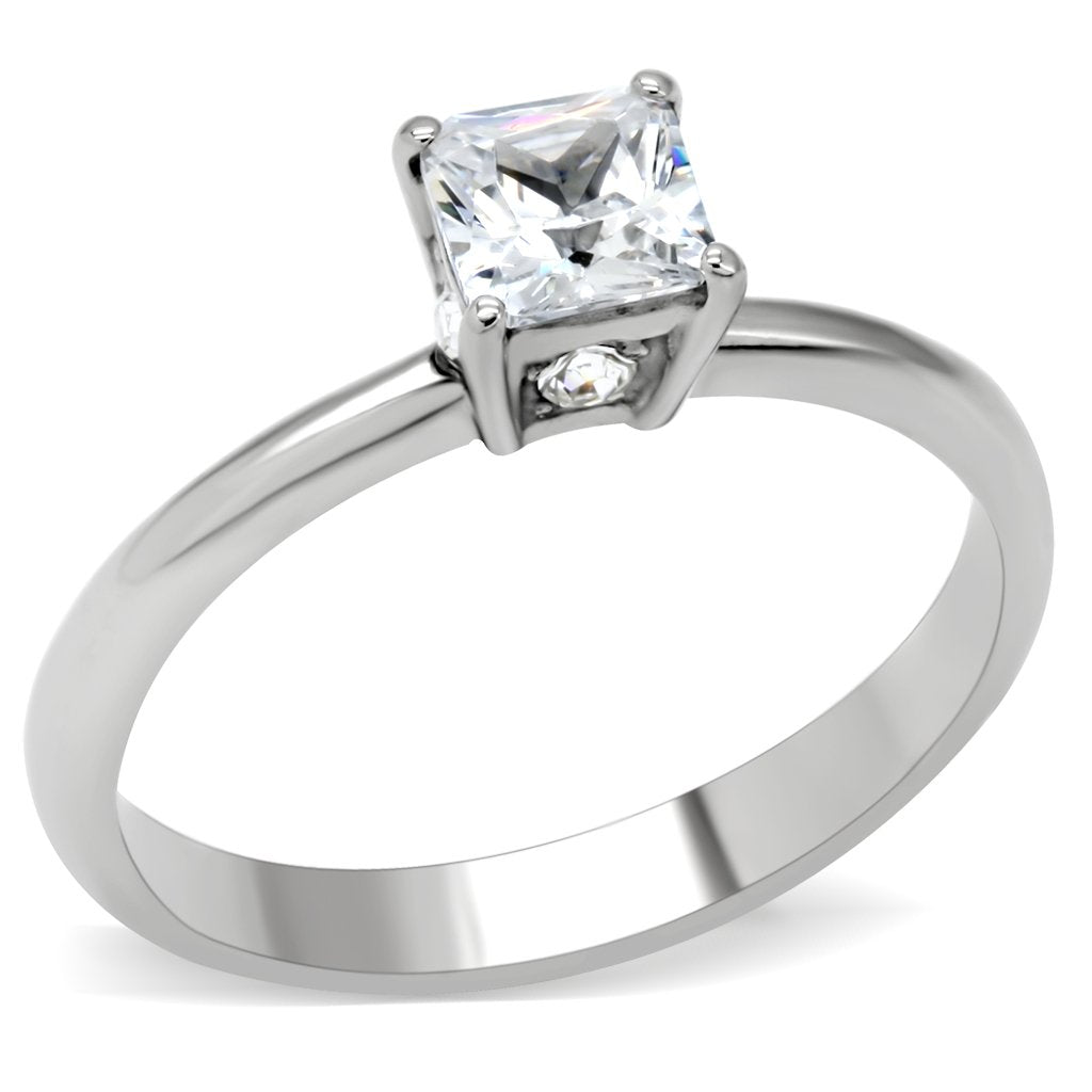 TK202 - High polished (no plating) Stainless Steel Ring with AAA Grade CZ  in Clear-0