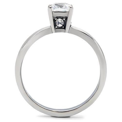 TK202 - High polished (no plating) Stainless Steel Ring with AAA Grade CZ  in Clear-3